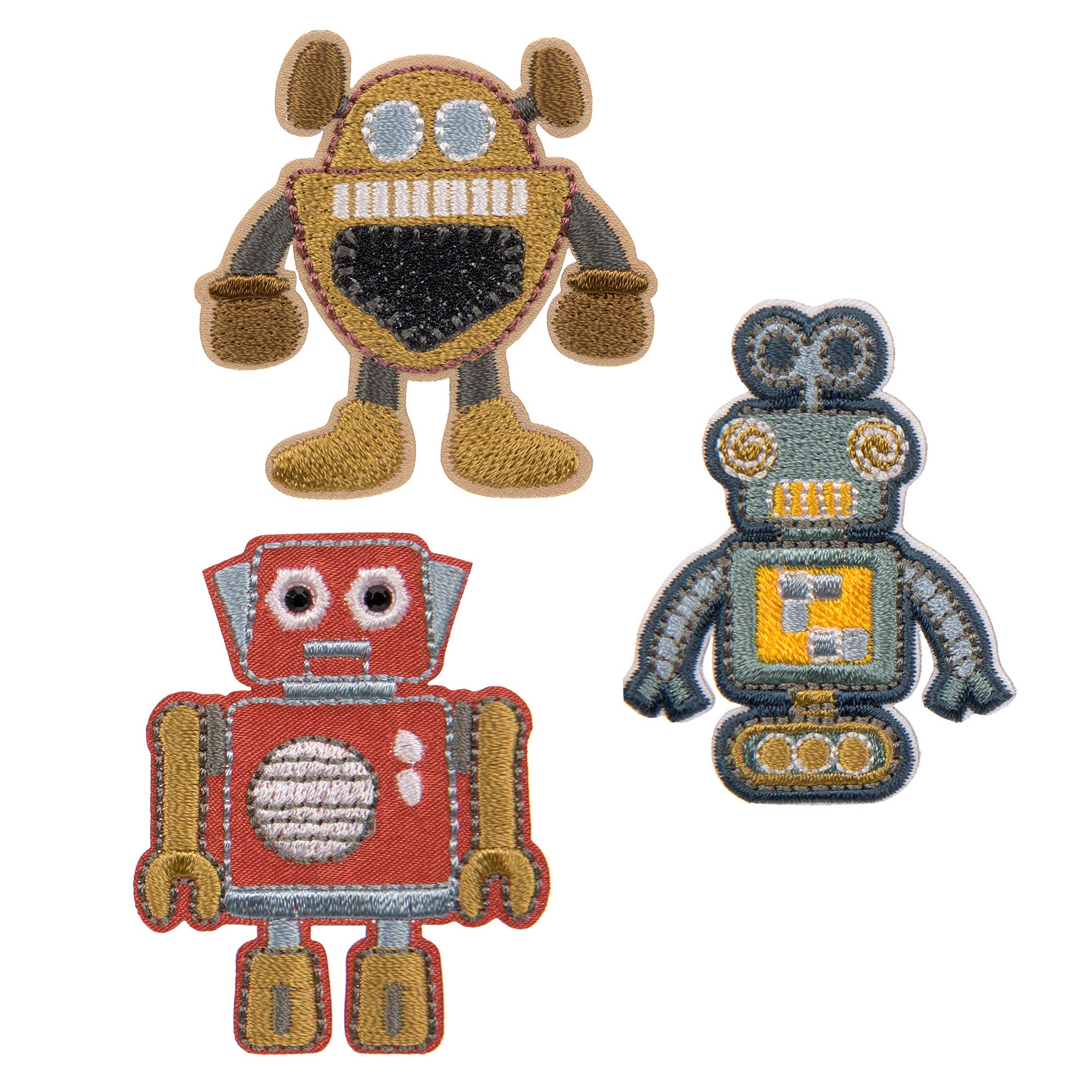 LÄSSIG 7-teiliges Schulranzen Set Kinder/School Set Boxy Unique Schwarz & Textilsticker selbstklebend/Textile Woven Sticker Robots