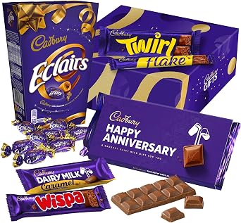 Cadbury "Happy Anniversary" Chocolate Gift - Full Size Cadbury Chocolate Bars including Flake, Caramel, Twirl, Dairy Milk and More.