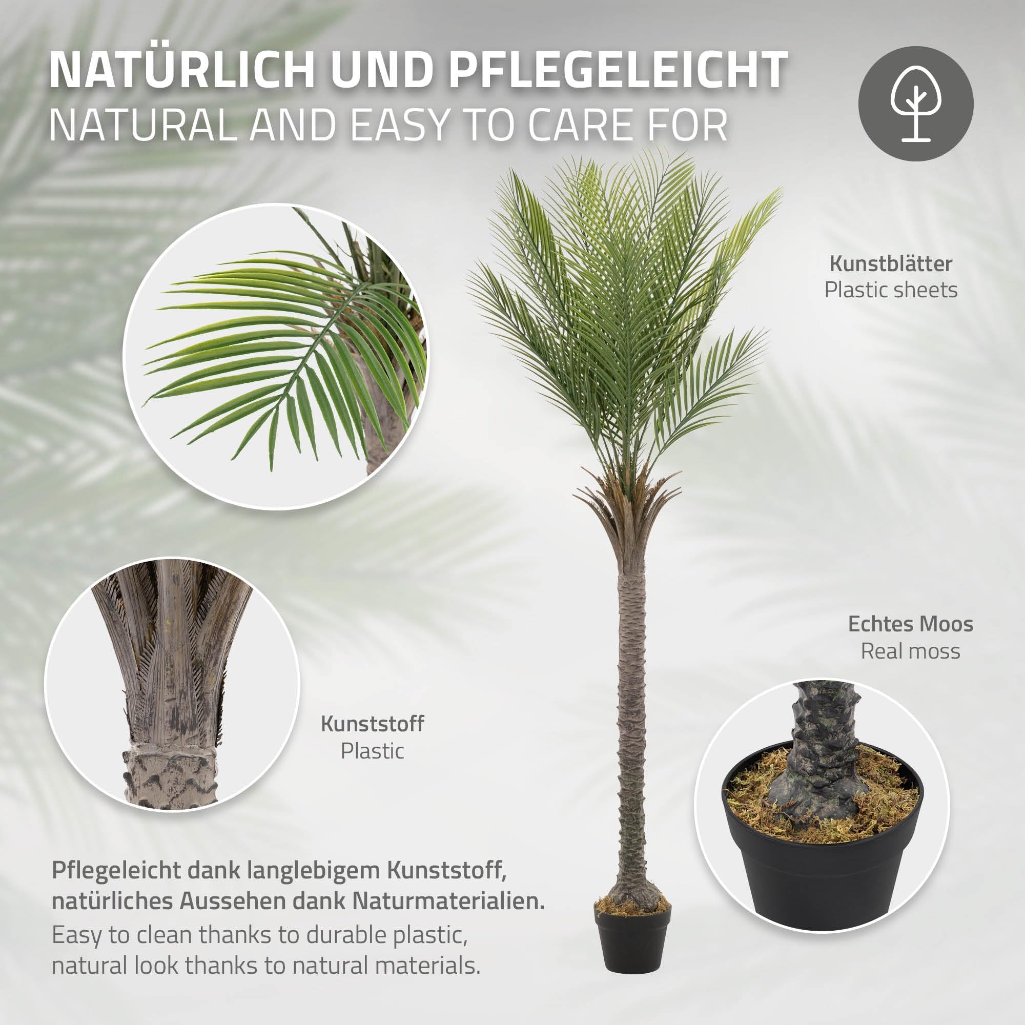 ML-Design Künstliche Palme 180 cm, Künstliche Pflanzen groß, Tropische Kunstpalme, Kunstpflanze, Fake Plant Deko, Plastik Pflanze im Topf für Indoor/Outdoor, Kunstbaum wie echt für Wohnzimmer Büro
