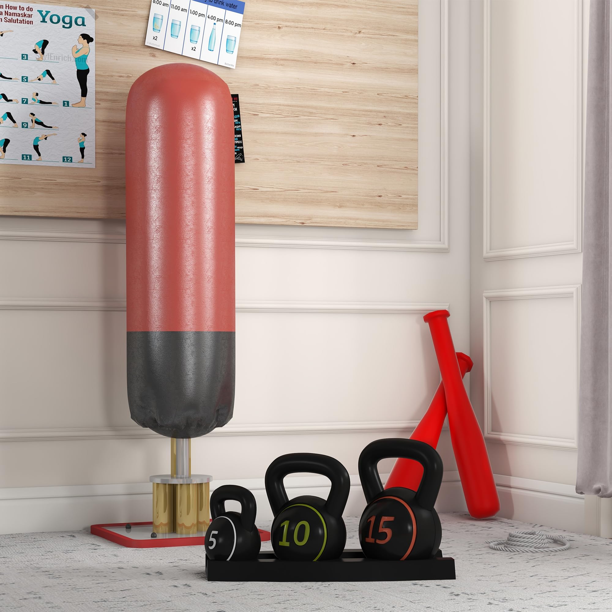 SPORTNOW Lot de 3 Kettlebells, 2,2, 4,5 et 6,8 kg, sports fitness training, grip antidérapant, avec plateau de rangement, noir