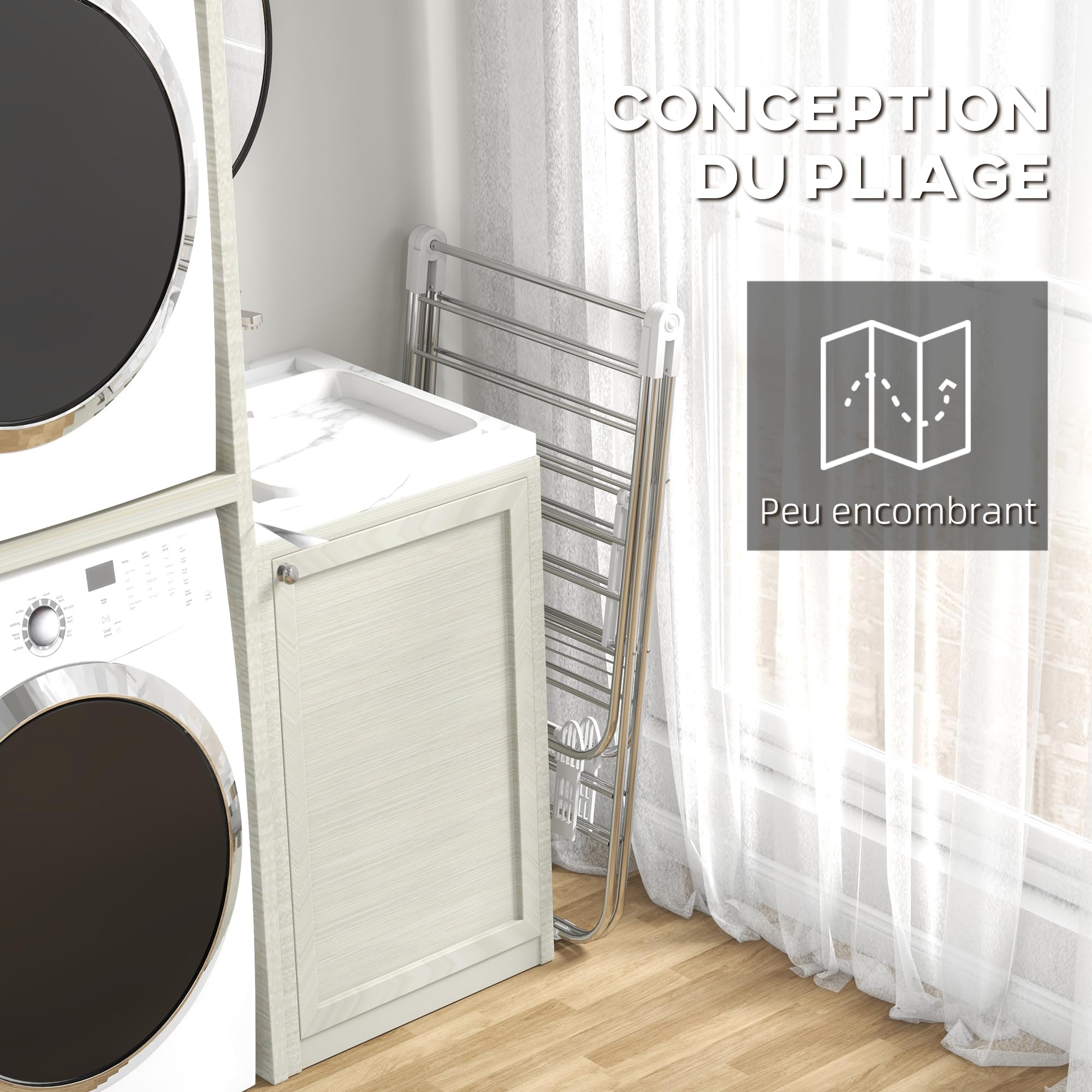 HOMCOM Séchoir à Linge sur Pieds Pliable étendoir 2 Niveaux Ajustables dim. 148L x 60,5l x 98H cm