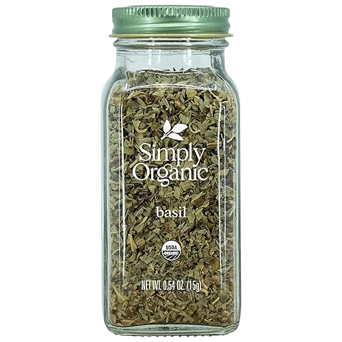 Simply Organic Hoja de albahaca dulce, cortada y tamizada, orgánica certificada, 0.54 onzas, paquete de 2 unidades, Ocimum basilicum