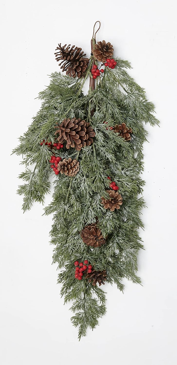 Worth Imports 32" Artificial Cypress Pine Cone Berry Christmas Teardrop Swag