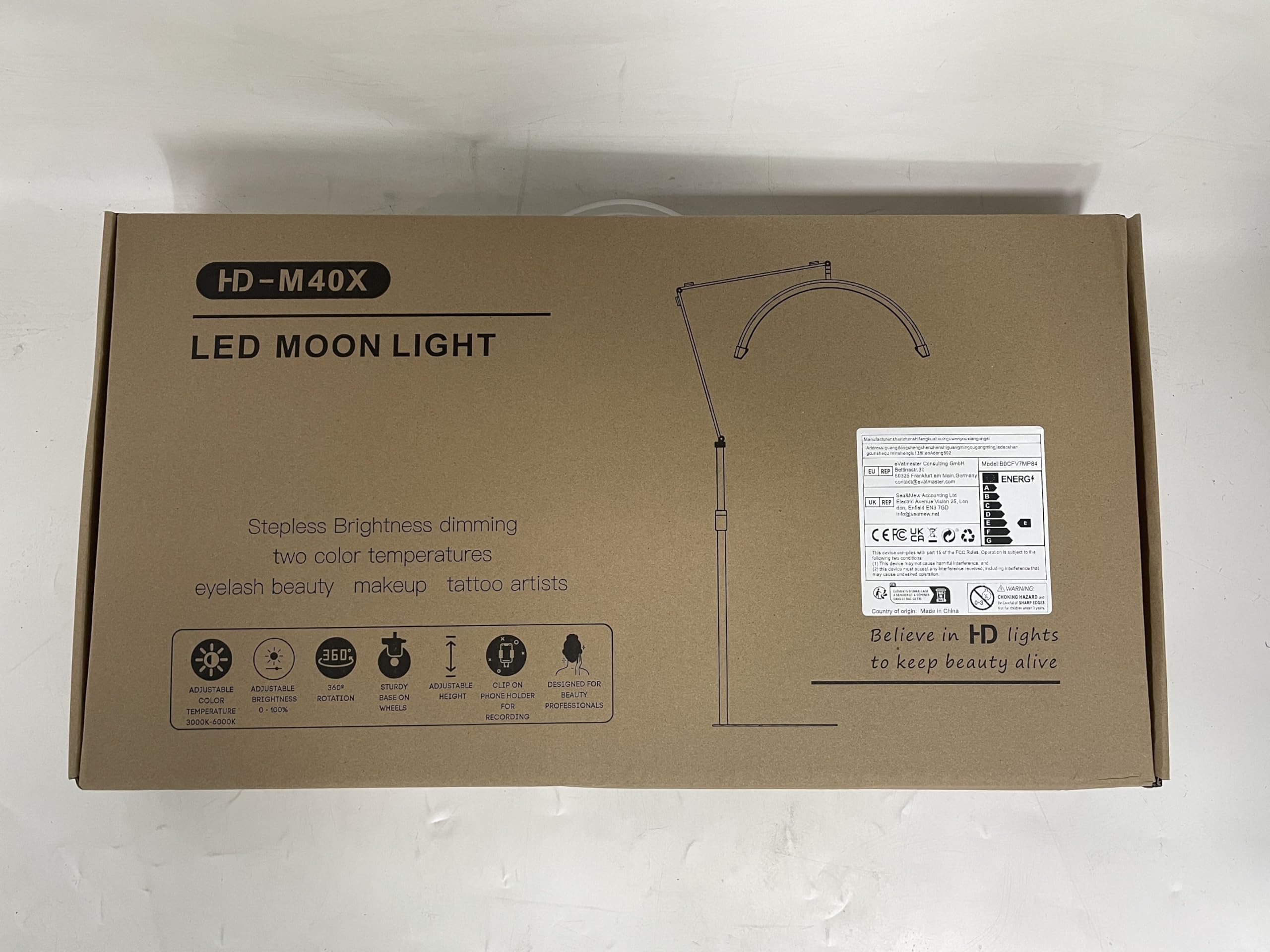 Lampada a mezza luna a LED, lampada da 36 W, lampada per ciglia con testa regolabile a 360 gradi, 3000 K-6000 K, per tatuatori, studi di bellezza.