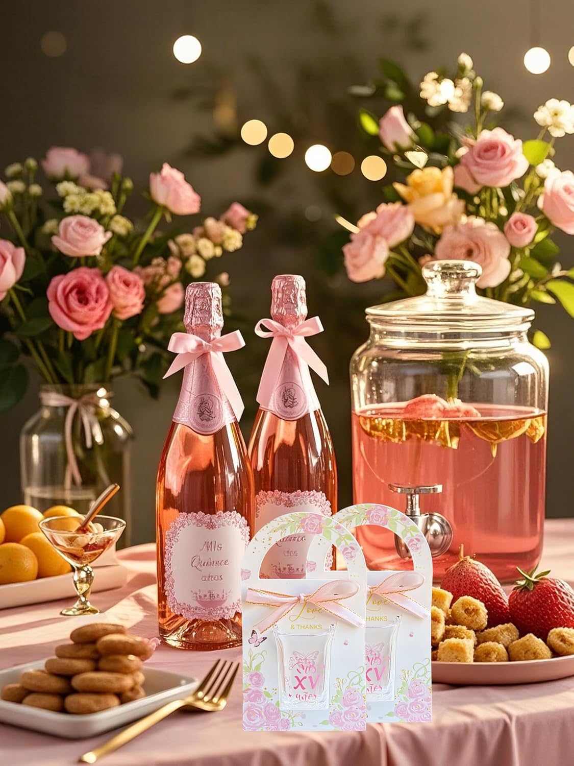 Quinceanera Party Favors for Guests: 50 Sets 1.18oz/35ML Acrylic Shot Glasses Bulk With Gifts Boxes for Mis Quince Años Quinceanera Sweet 15 Birthday Party Favors (Pink)