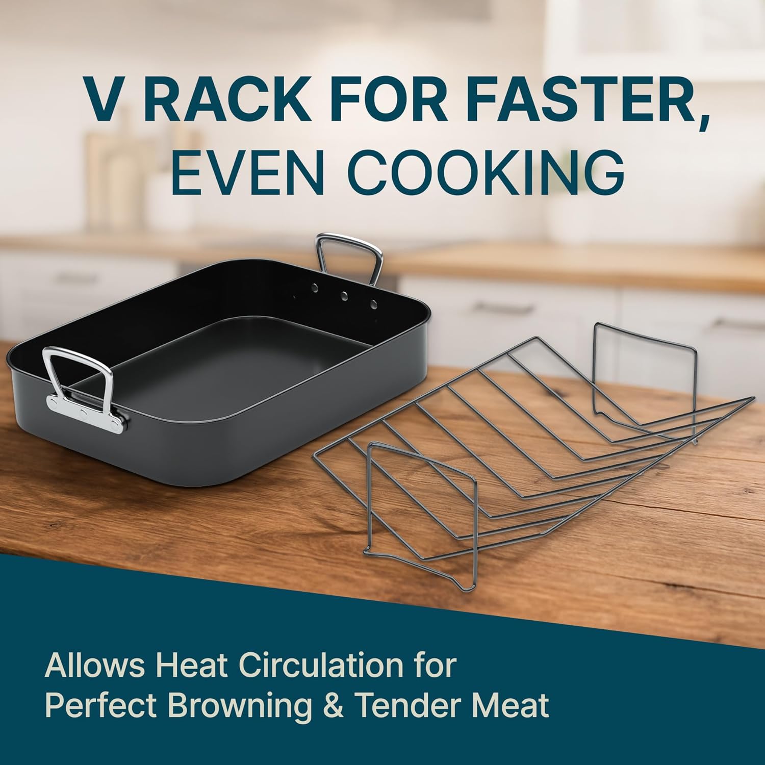 Gibson Home Broxton 2-Piece Turkey Roaster with Metal Rack, 16.5-Inch Carbon Steel, Non-Stick Black Xylan Interior, Elegant French Handles, Ideal for Roasting Large Turkeys, Easy Cleanup