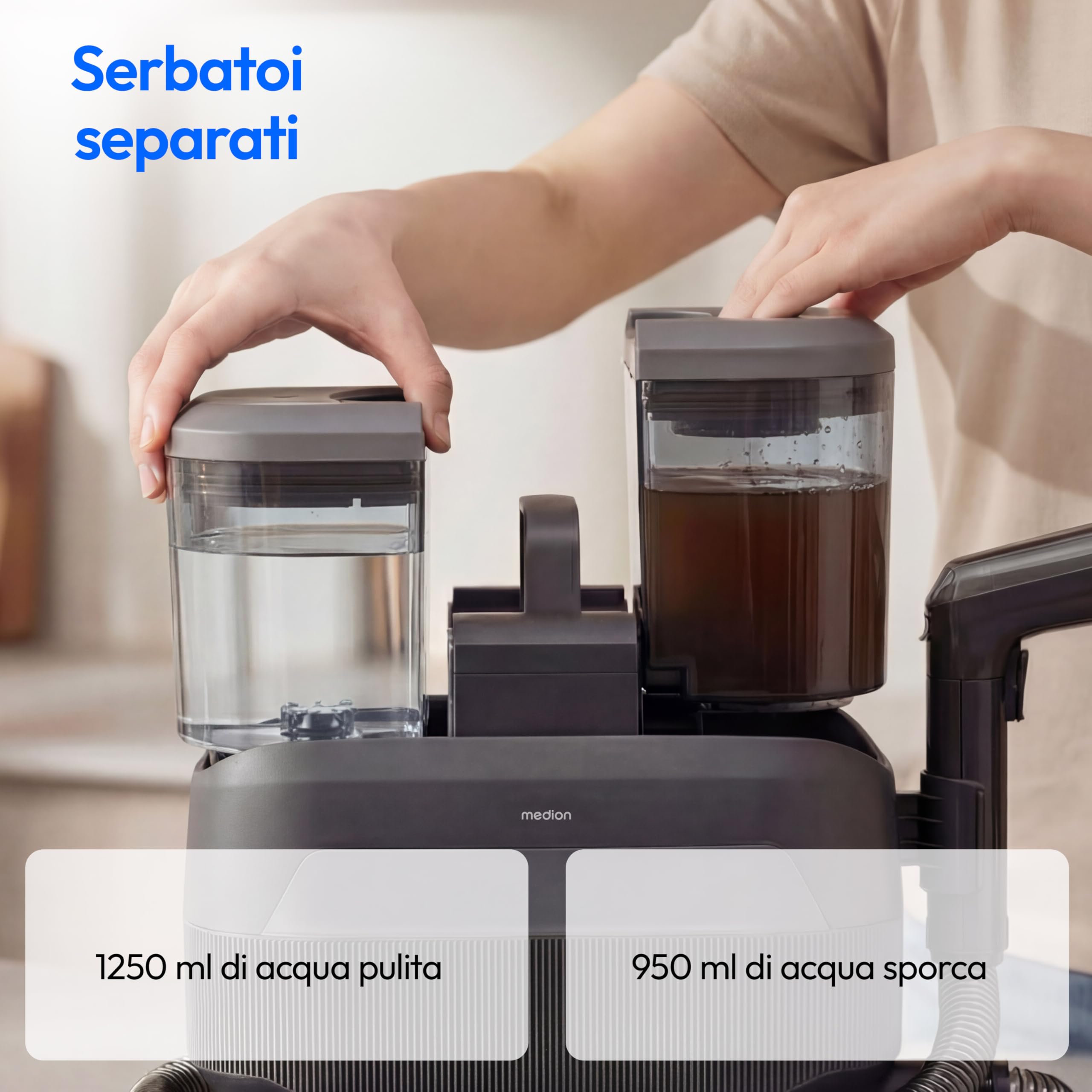 MEDION X10 UC Pulitore per tappezzeria lava aspiraliquidi (Aspiratore a umido per tappezzeria, tappeti e sedili auto, acqua fredda, acqua calda, vapore, serbatoio acqua pulita e sporca, MD100123)