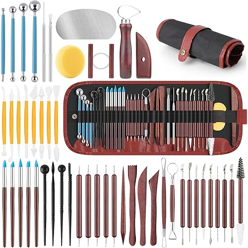 48PCS Pottery Tools Kit for Sculpting, Clay Carving Tools, Ceramic Tools for Polymer Clay, Modeling, Trimming, Molding, Shaping, Pottery Kiln, Arts Crafts Supplies, Adults, Students, Beginners, Pros