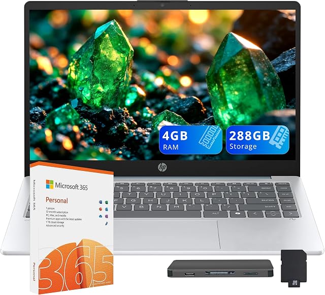 HP Stream 14" HD Laptops for Student & Business, AMD Athlon 7120, 4GB RAM, 288GB Storage (128GB SSD+160GB Docking Station Set), Copilot AI, 1-Year Office 365, 720p Camera, Win 11, Moonlight Blue