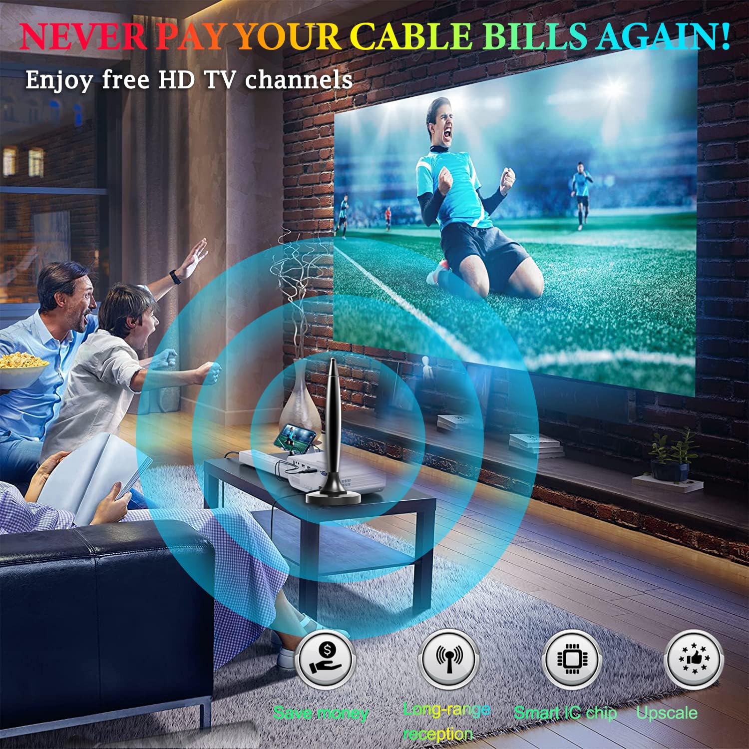 Antena de TV para Smart TV, recepción de largo alcance con fuerte base magnética 4K 1080P Antenas digitales HD para interiores para una fácil instalación, antena HDTV para televisores canales locales