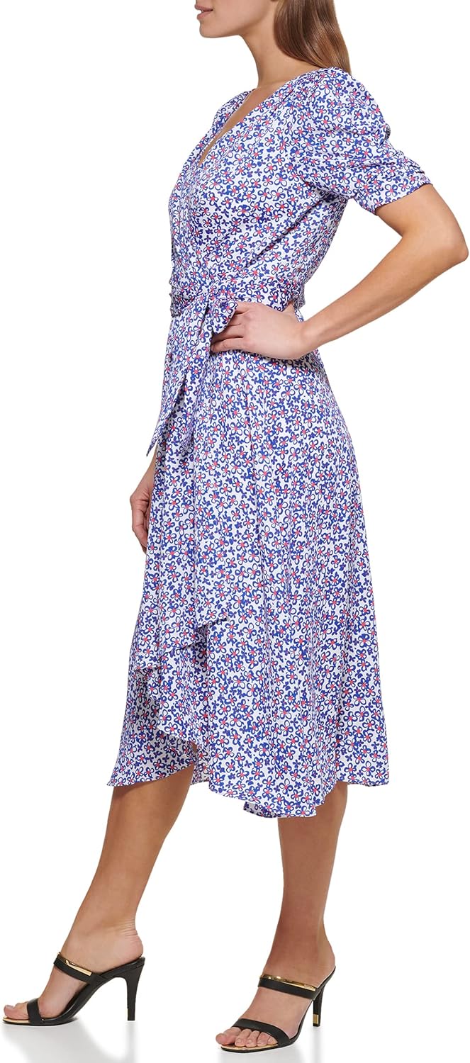 DKNY womens Ruched Sleeve Faux Wrap Dress - Image 4