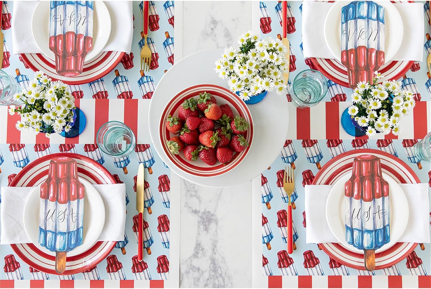 Hester & Cook July 4th Disposable Paper Placemats - Fourth of July Rocket Pop Place Mats for Outdoor Parties - 18 Sheets Per Pad American Made