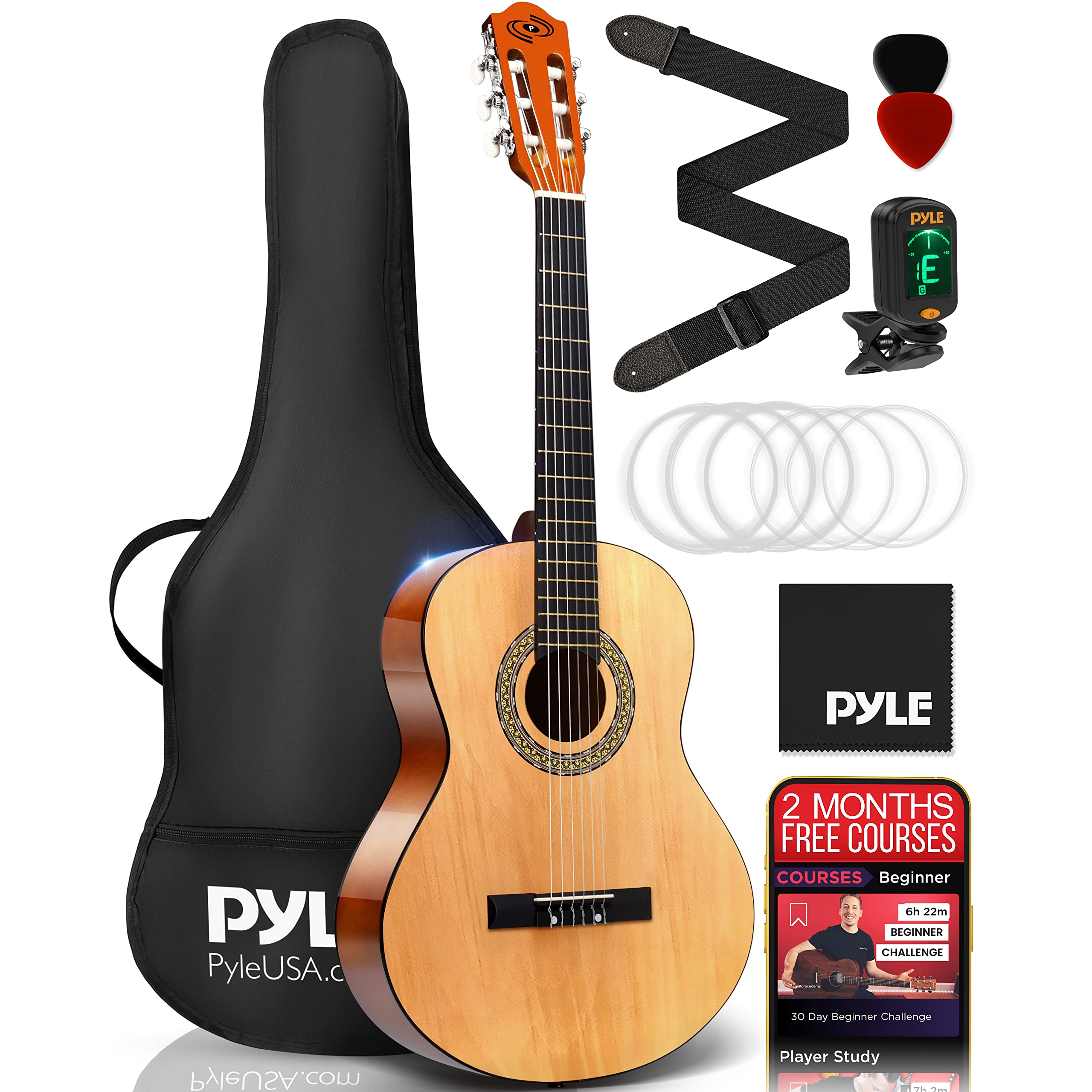 Buy Pyle Classical Acoustic Guitar Kit, 1/4 Junior Size Instrument for Beginner Kids, Adults, 30