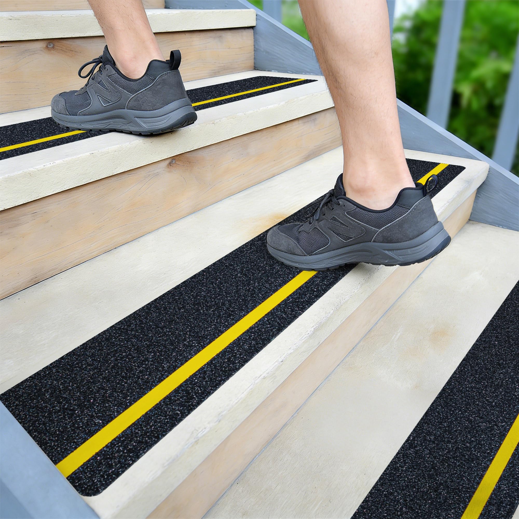 LifeGrip Reflective Anti Slip Stair Treads 4"x28" 10-Pack, Outdoor Grip | Heavy‑Duty Grit Grips Wood, Concrete & Metal, Reflective Stripe Visible at Night, Peel & Stick, Safe for Seniors, Kids, Pets