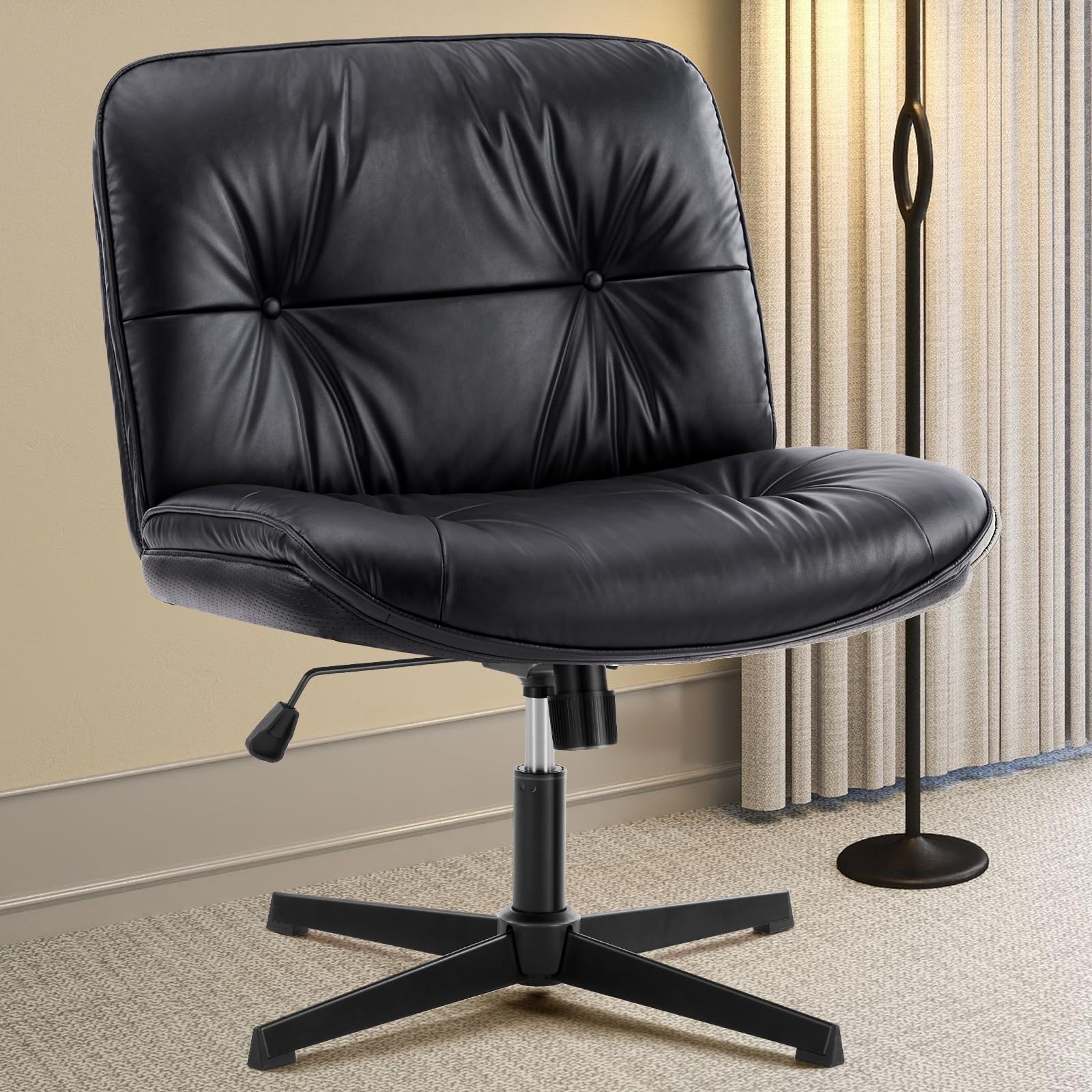 DUMOS Criss Cross Chair Legged Office Wide Comfy Desk Seat No Wheels Armless Computer Task Seating Swivel Vanity