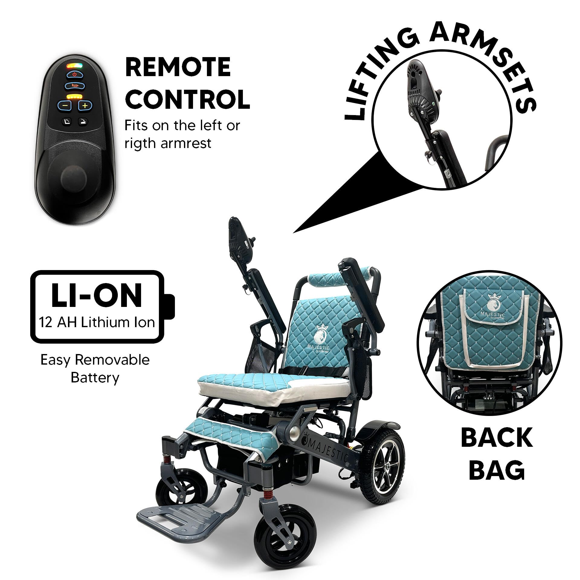 Electric Wheelchairs for Adults,350 lbs Capacity,Up to 13 Miles Range, Lightweight Wheelchair for Seniors,Remote Controlled Wheel Chair,Airline and Cruise Approved,Auto Folding IQ-7000 by Majestic