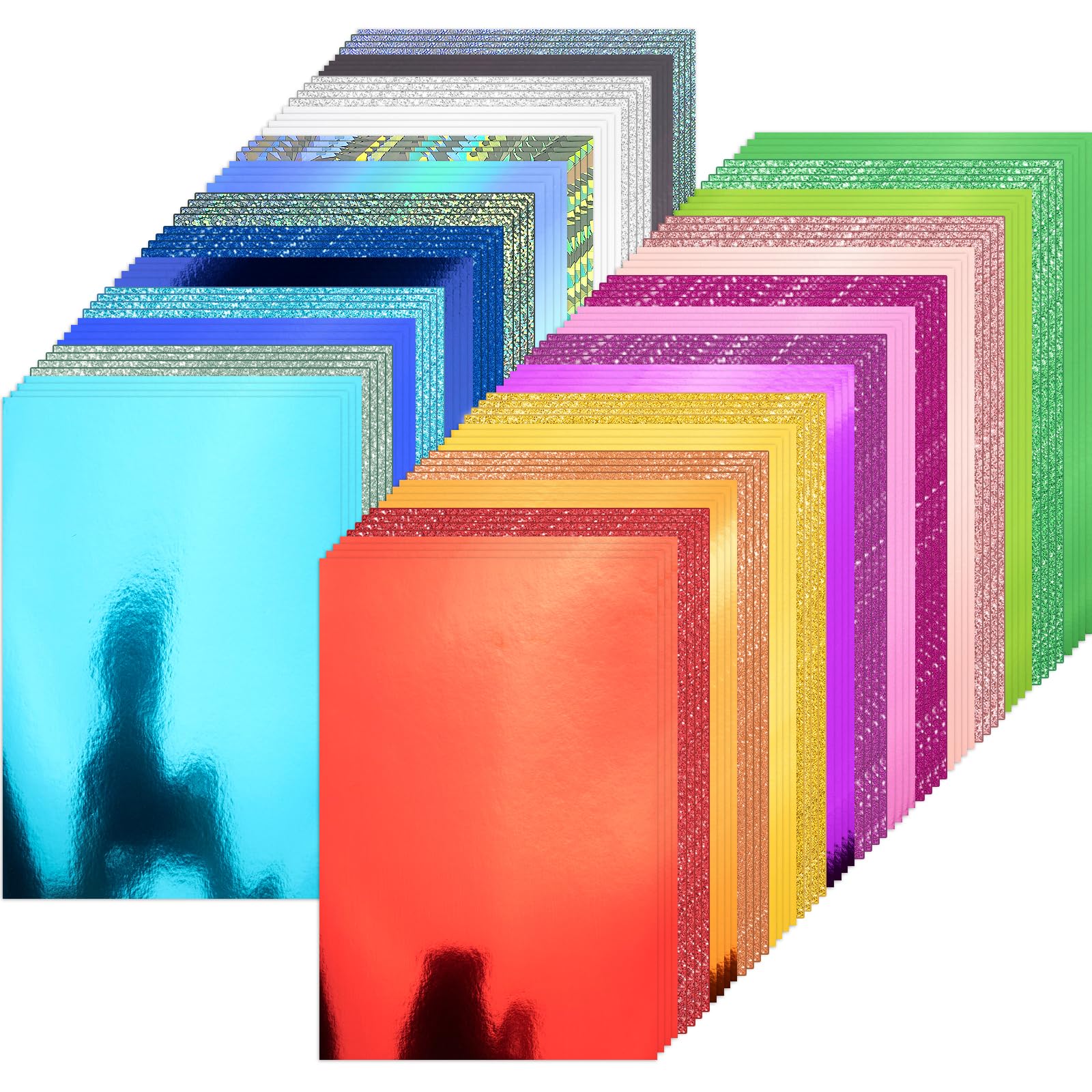 108 Pack Metallic Glitter Cardstock Paper Sheets, 8" x 12" Color Foil Mirror Shimmering Paper 250gsm/92lb For Arts and Crafts, Decorative, Weddings &