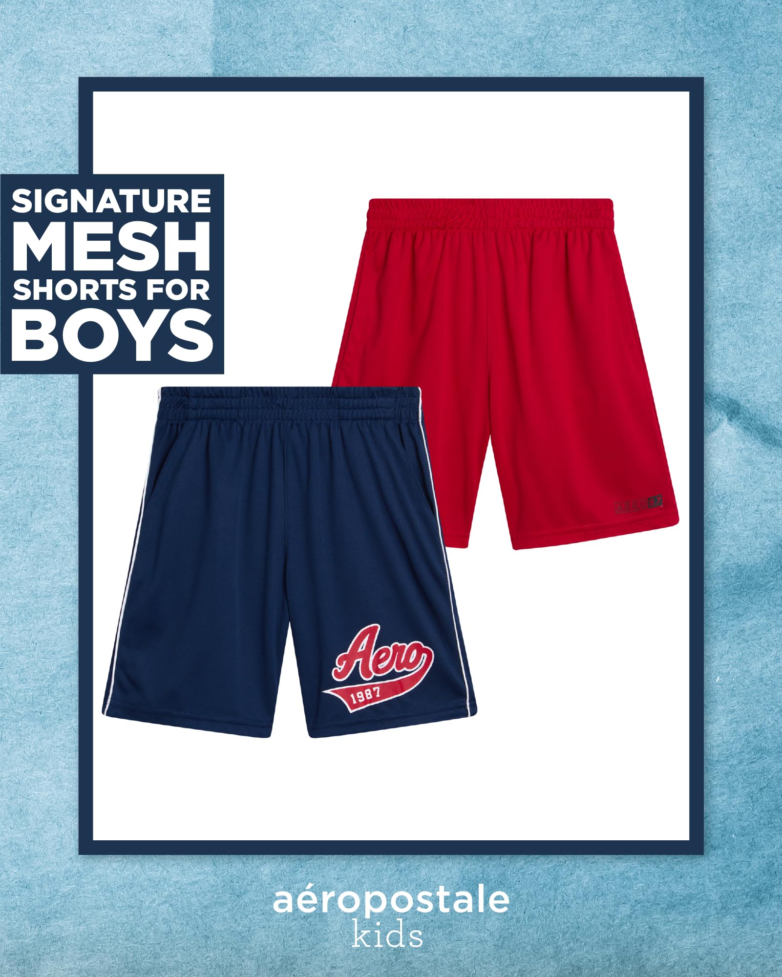 AEROPOSTALE Boys Athletic Shorts - 2 Pack Pull On Mesh Performance Running Basketball Gym Shorts for Boys (Sizes: 8-16), Size 10-12, Blue Tango Red