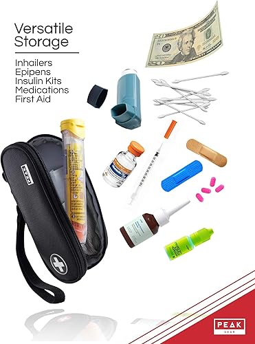 Miniatura 4 de Peak Gear EpiPen Estuche de transporte - Bolsa de viaje para medicina con servicio perdido y encontrado de por vida  Negro