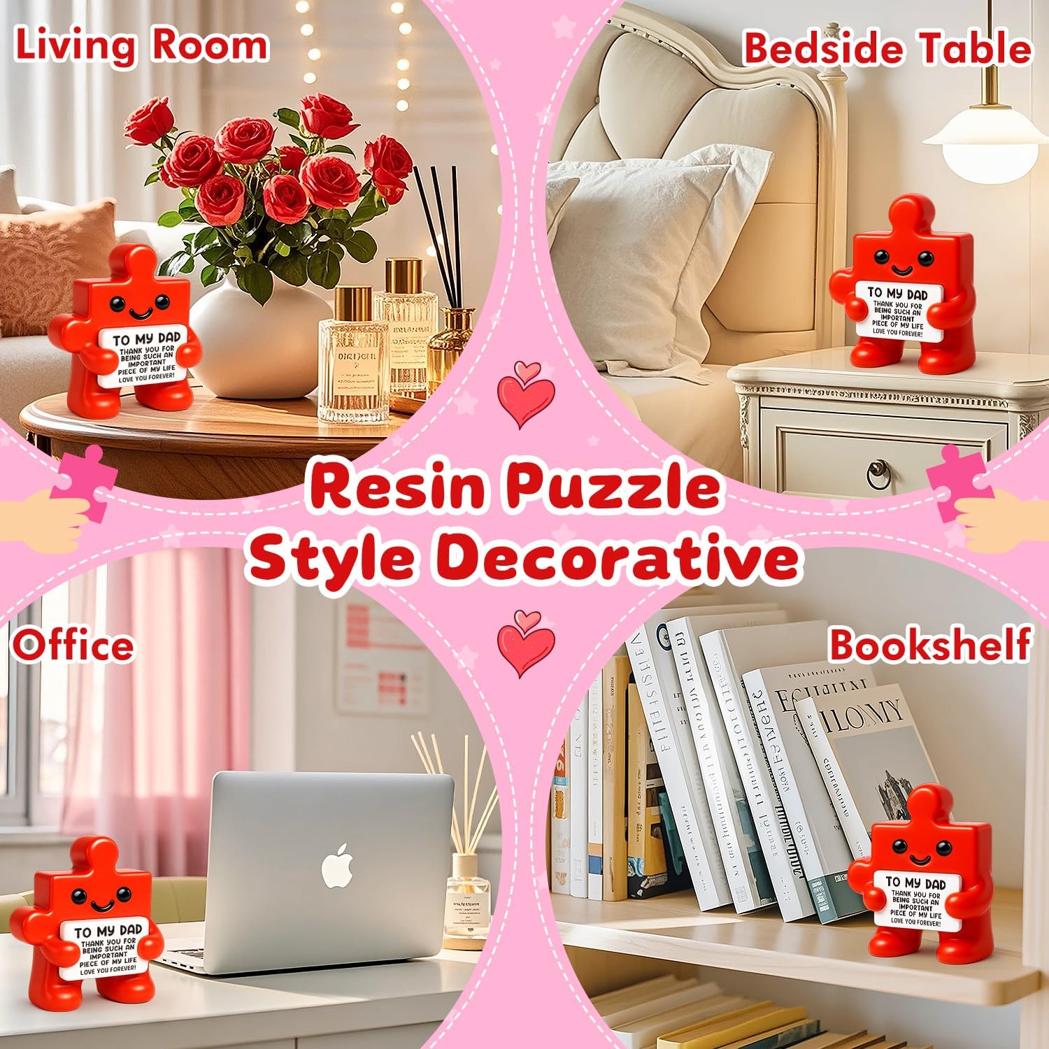Fathers Day Birthday Gifts for Dad from Daughter Son Wife, Best Dad Ever Gifts, Funny New Stepped Up Bonus Step First Time Daddy Gift, Thank You Father Puzzle Piece Decor, I Love You Gift