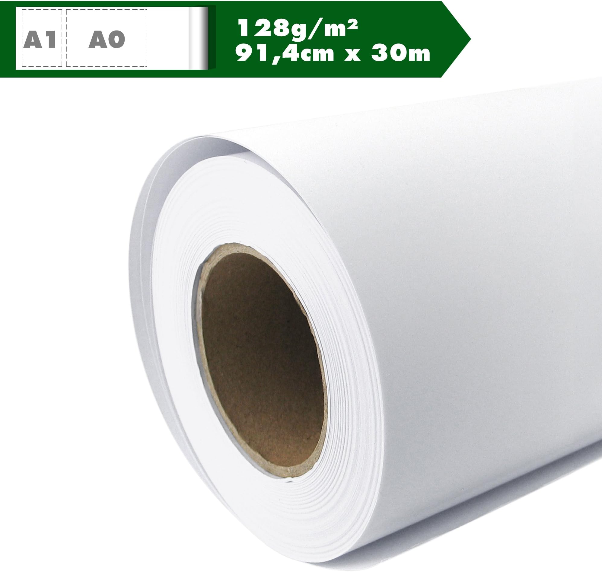 Inkjet Plotter Paper Roll Matt 128 g/m2 91,4 cm X 30 M A0 A1 Coated Universal Waterproof Suitable for Dye and Pigment Inks