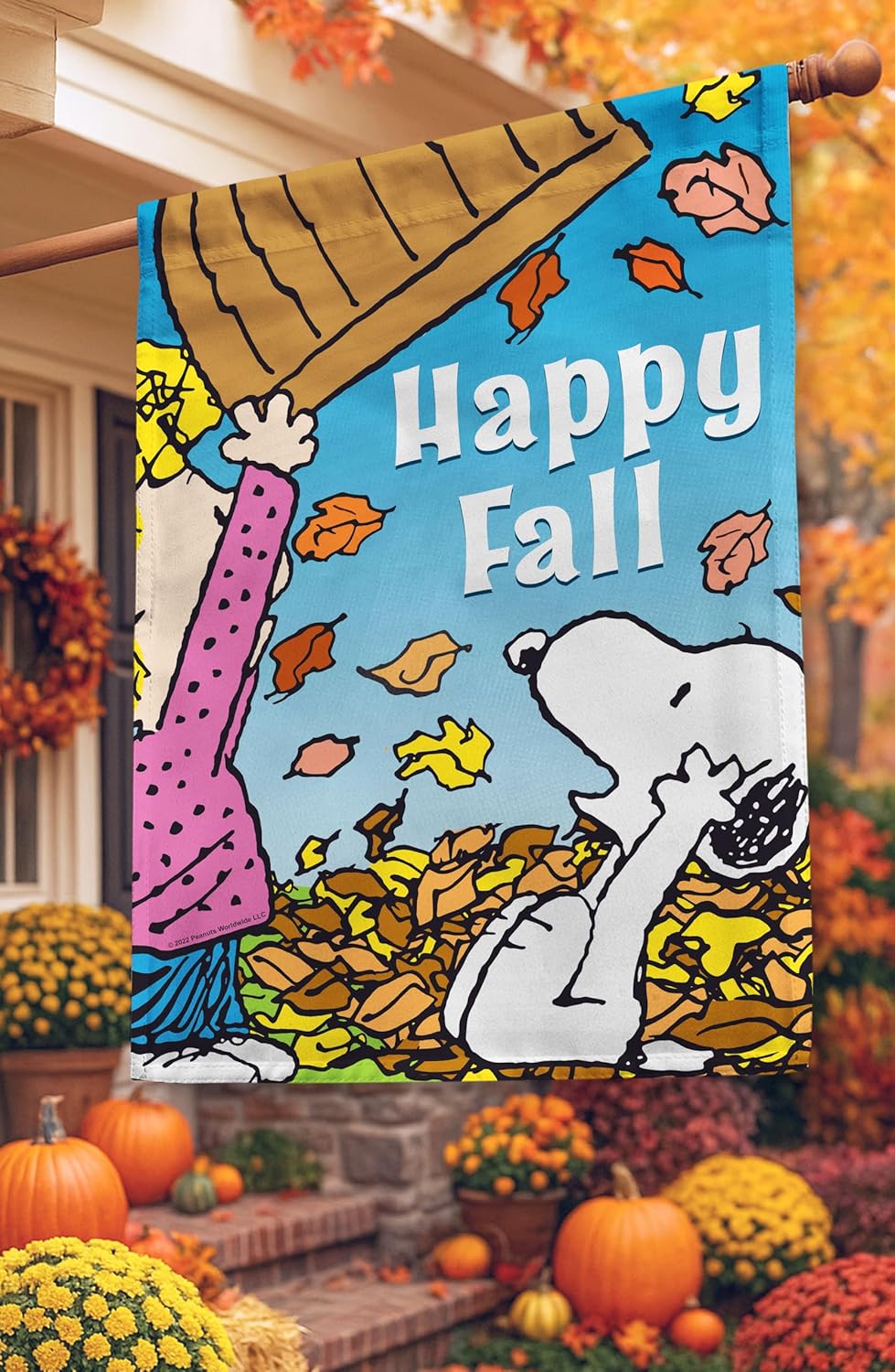 Flagology.com, PEANUTS®, PEANUTS® Happy Fall Sally and Snoopy – House Flag 28" x 40", Outdoor Flag, Exclusive Premium Fabric, Officially Licensed PEANUTS®, Fall, Autumn