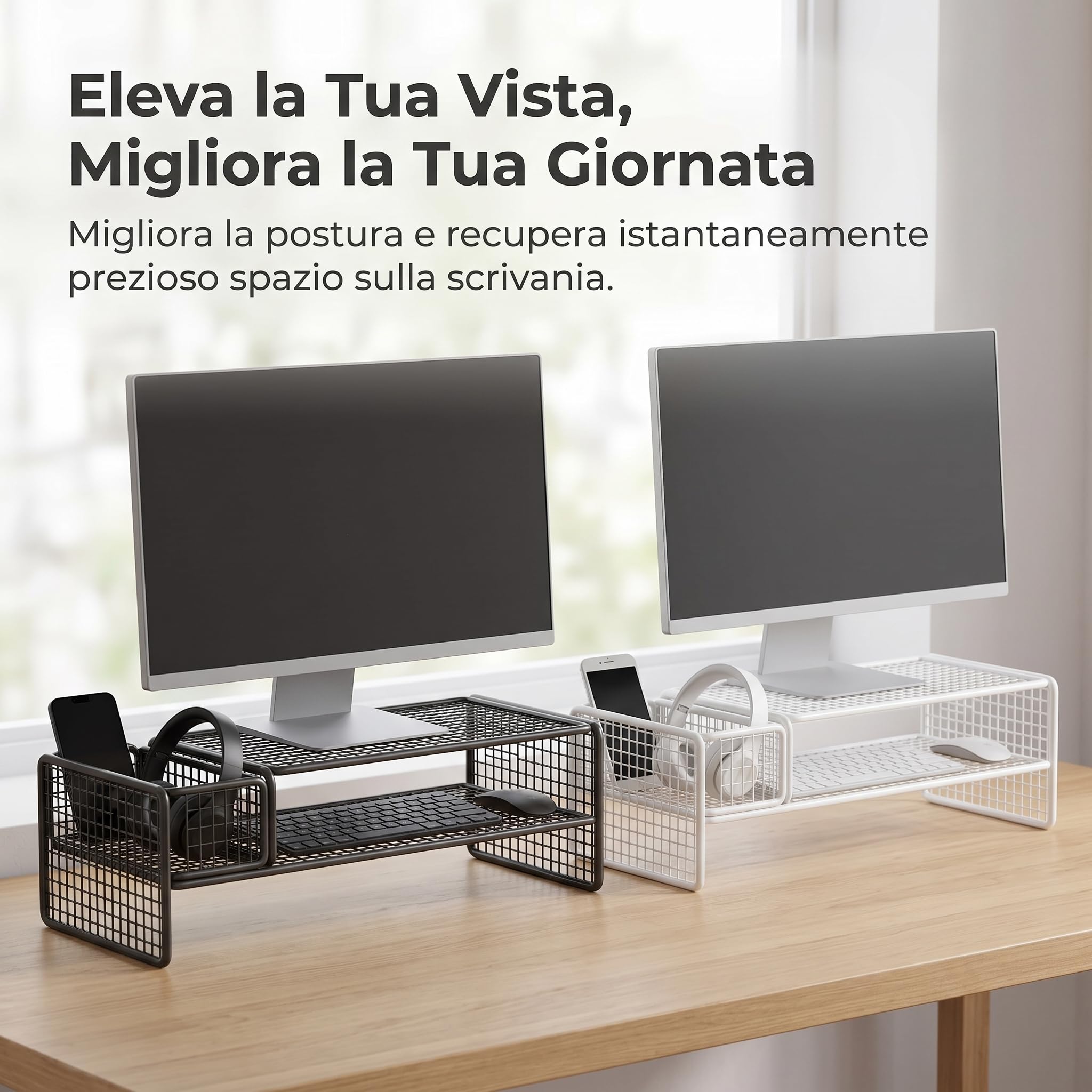 Supporto da Scrivania Rialzo Schermo Base Piattaforma Mensola in Ferro Ergonomica per Sollevare il Display E Ridurre La Fatica Cervicale Adatta a Studio , Bianco , style to 2