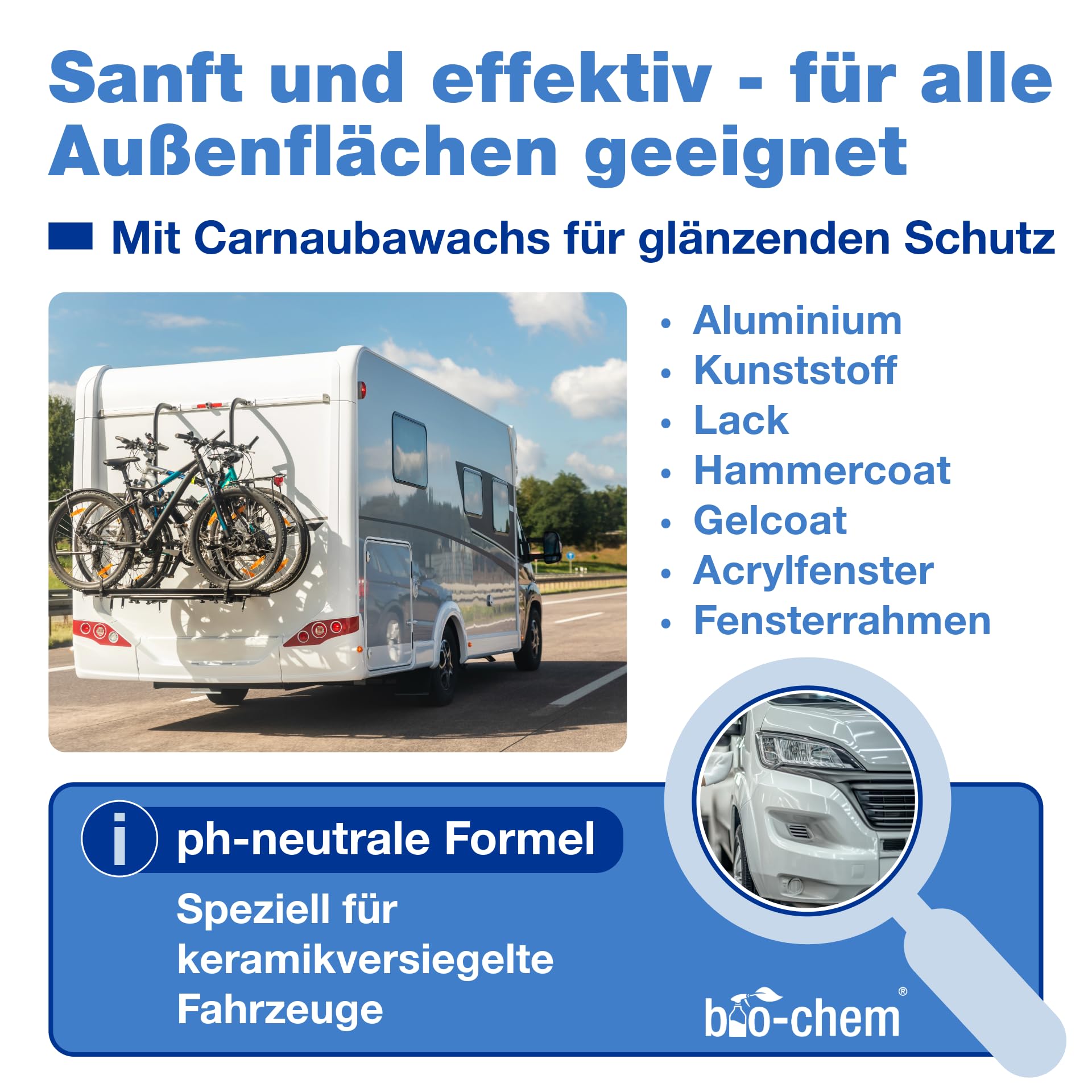 bio-chem Caravan Wasch & Wachs Shampoo 2x 1L | Konzentrat mit Carnaubawachs für Wohnmobil, Wohnwagen & Boot | pH-neutral