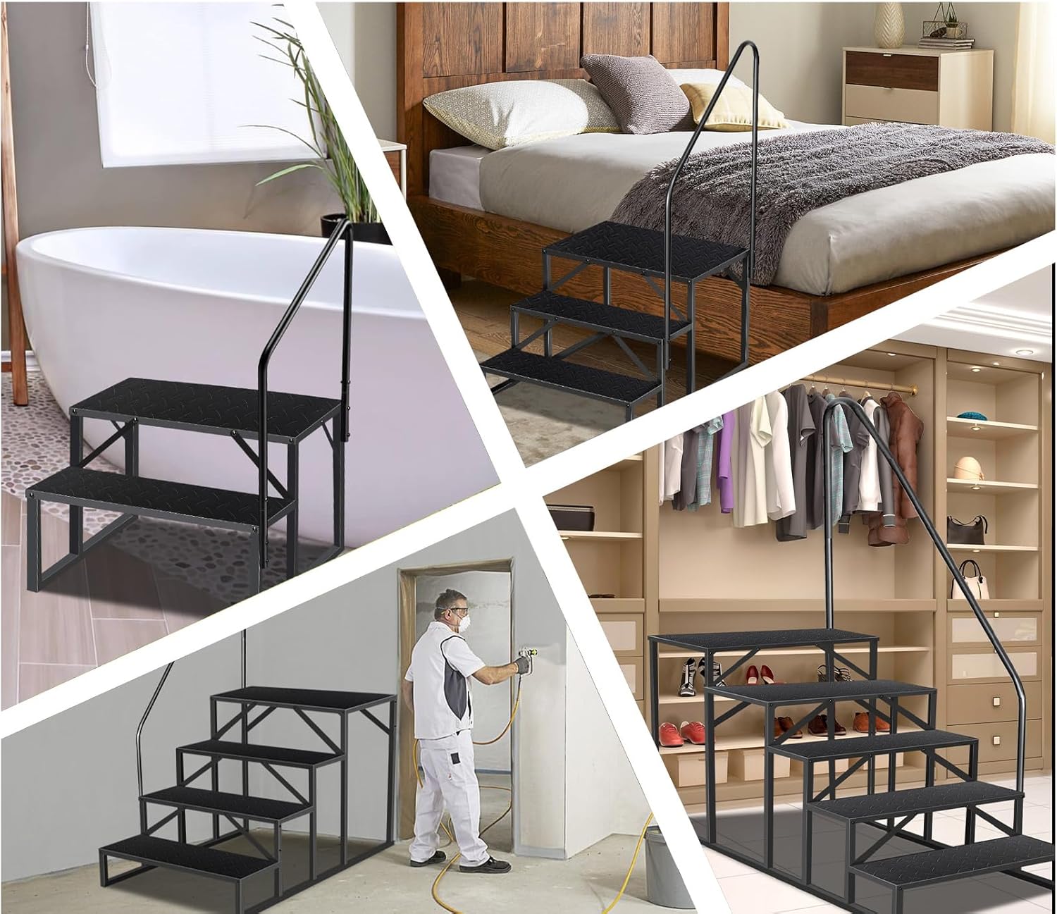 3/4/5 Step Above Ground Swimming Pool Ladder Entry System, Hot Tub Steps with Handrails, Swimming Pool Ladder Above Ground, Porch Steps for Spa, Travel Trailers, Camper, 5th Wheel RV and Motor Home