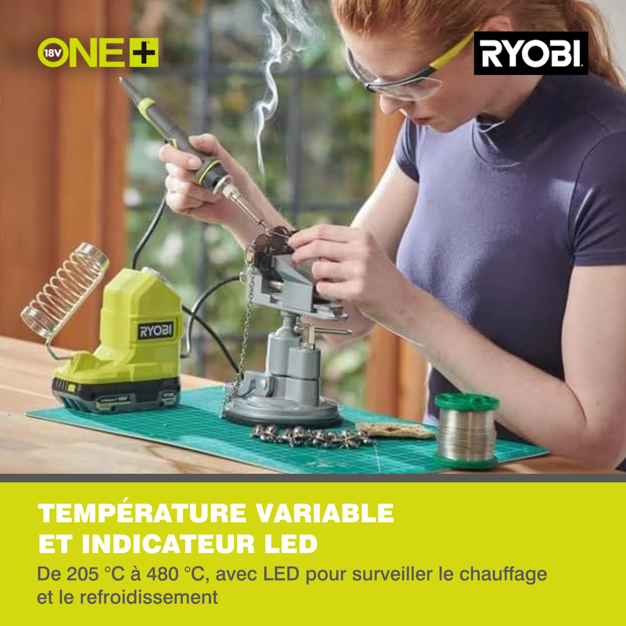 RYOBI - Fer à Souder Sans Fil 18V ONE+ RSI18-0 – Chauffe Rapide en 60s, Température Jusqu’à 480°C, Embout Remplaçable – Idéal Électronique, Réparations – Batterie Non Incluse