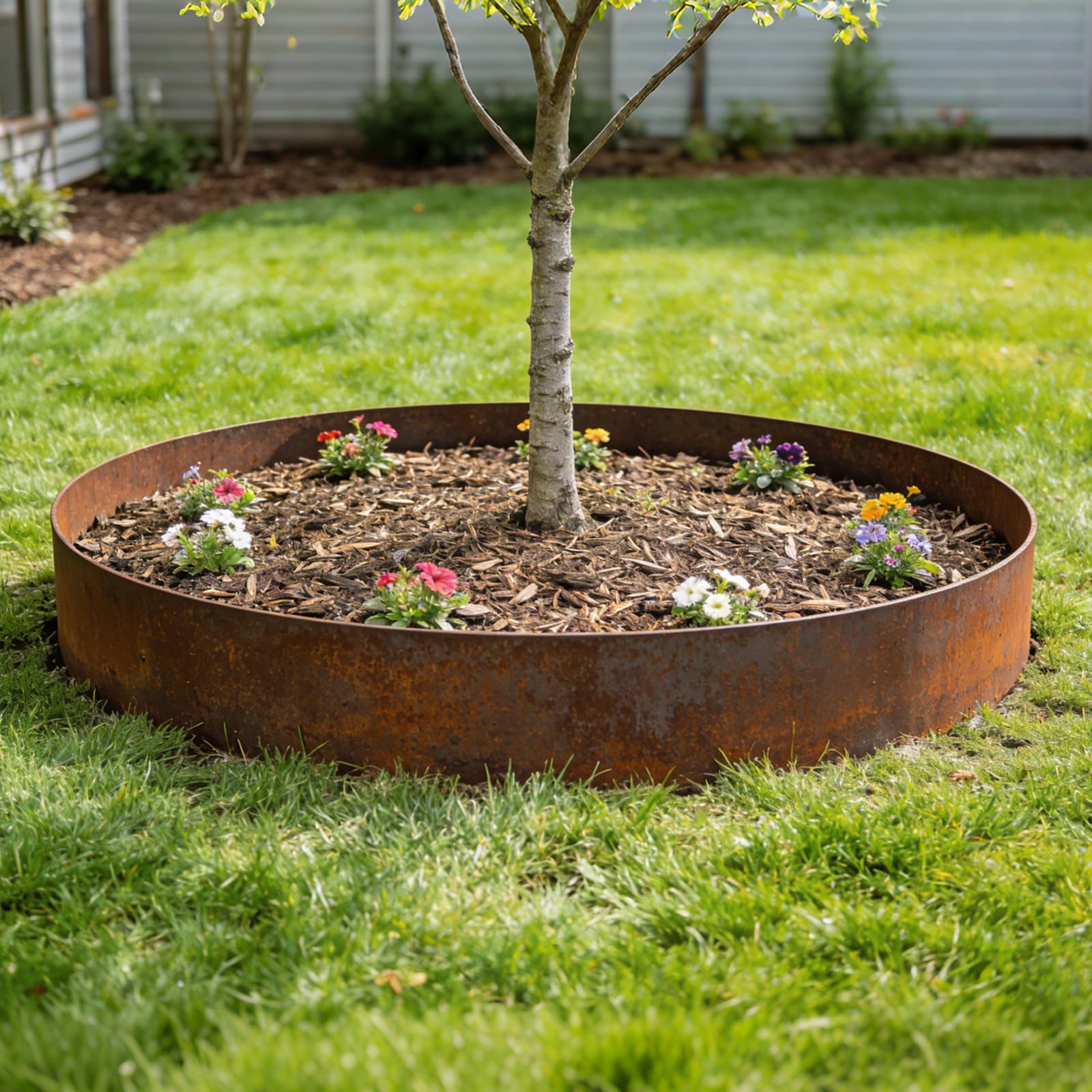 Bordura Acero Corten 12m x 14cm, Borduras Jardín Metálica, con Pátina de Óxido, Incluye 1 Par de Guantes, para Parterres de Flores y Caminos de Patio (Superficie Plana, 6M x 14CM)