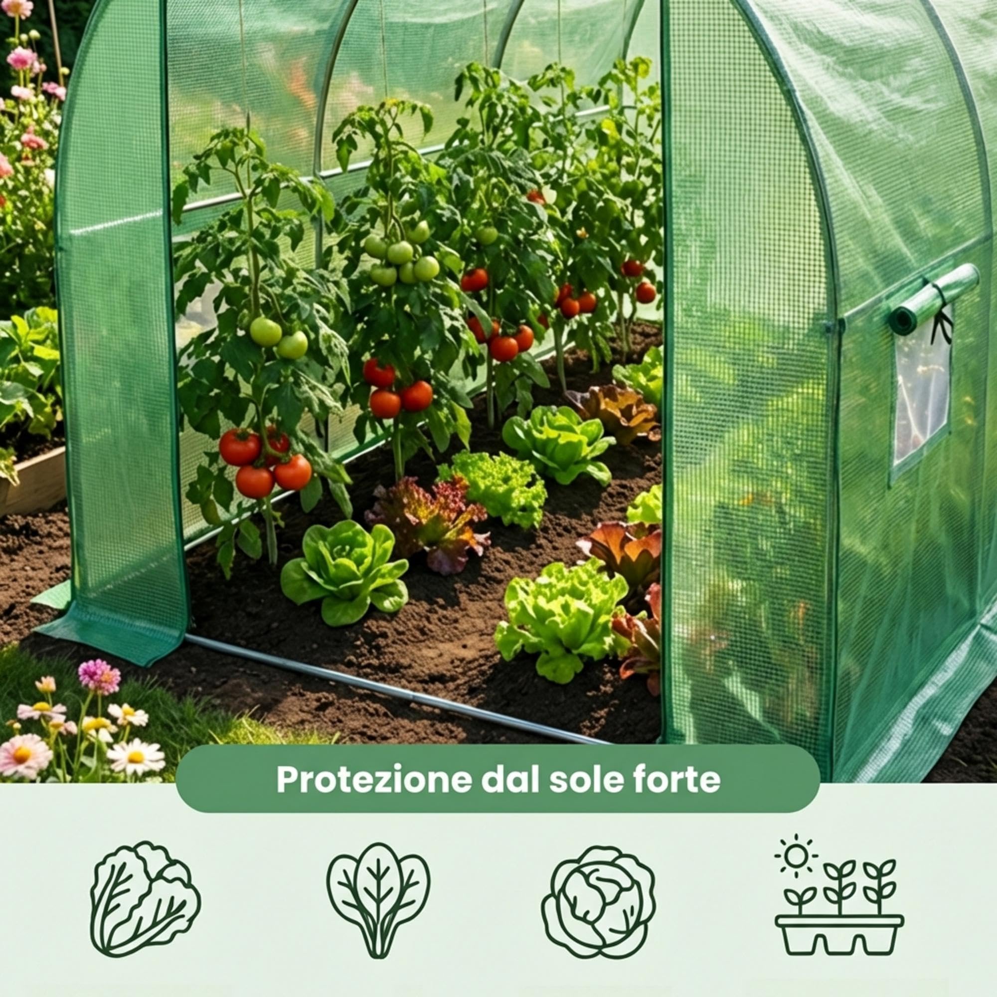AKORD Invernadero de Túnel para Jardín con Estructura de Acero Galvanizado y Película de PE, 6 Ventanas y 1 Puerta, 200x300x200 cm, Verde