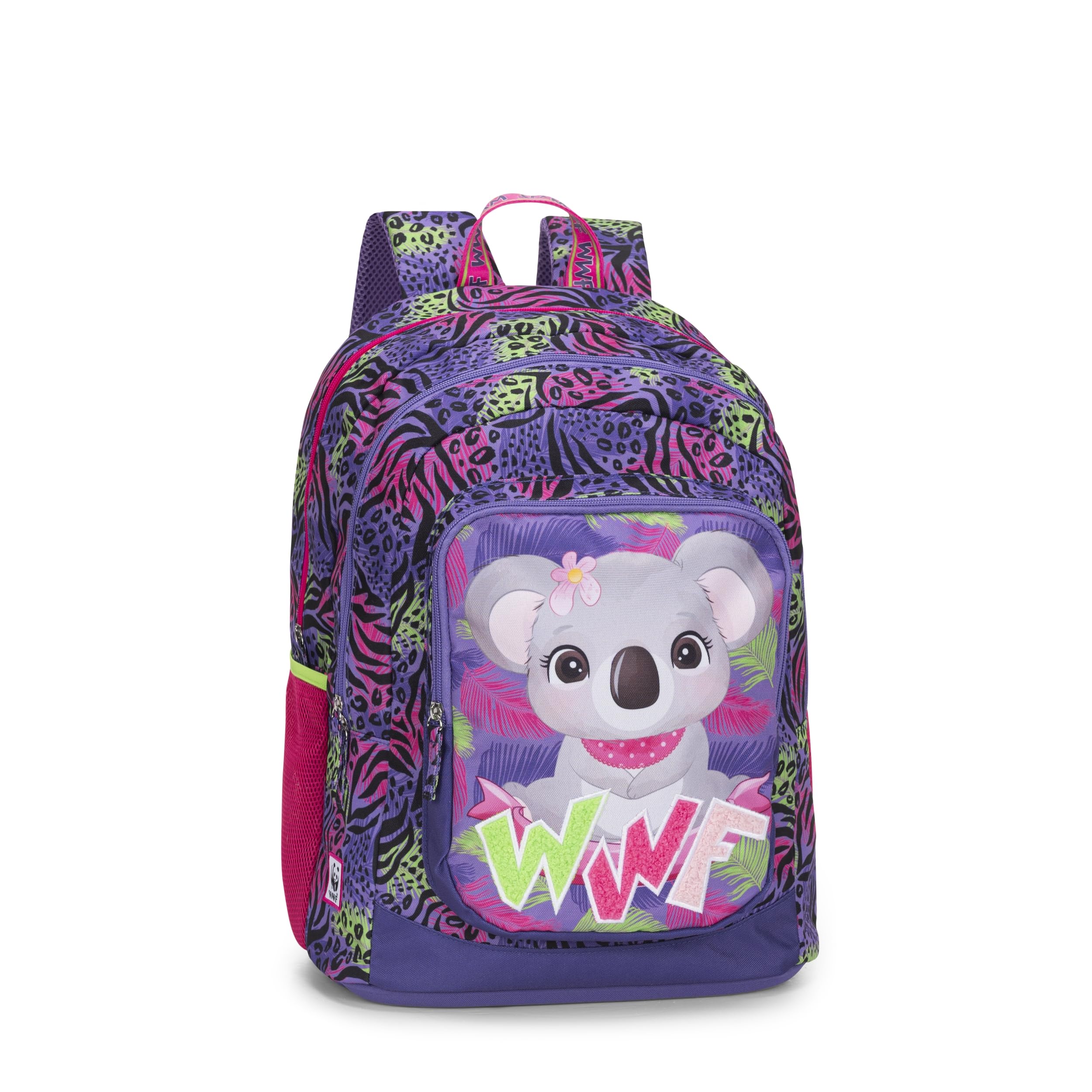 Franco Cosimo Panini WWF – Mochila escolar oficial WWF, 2 amplios compartimentos, 1 bolsillo frontal, 2 bolsillos laterales de red, correas acolchadas, parte trasera y fondo termoformados, cierres de