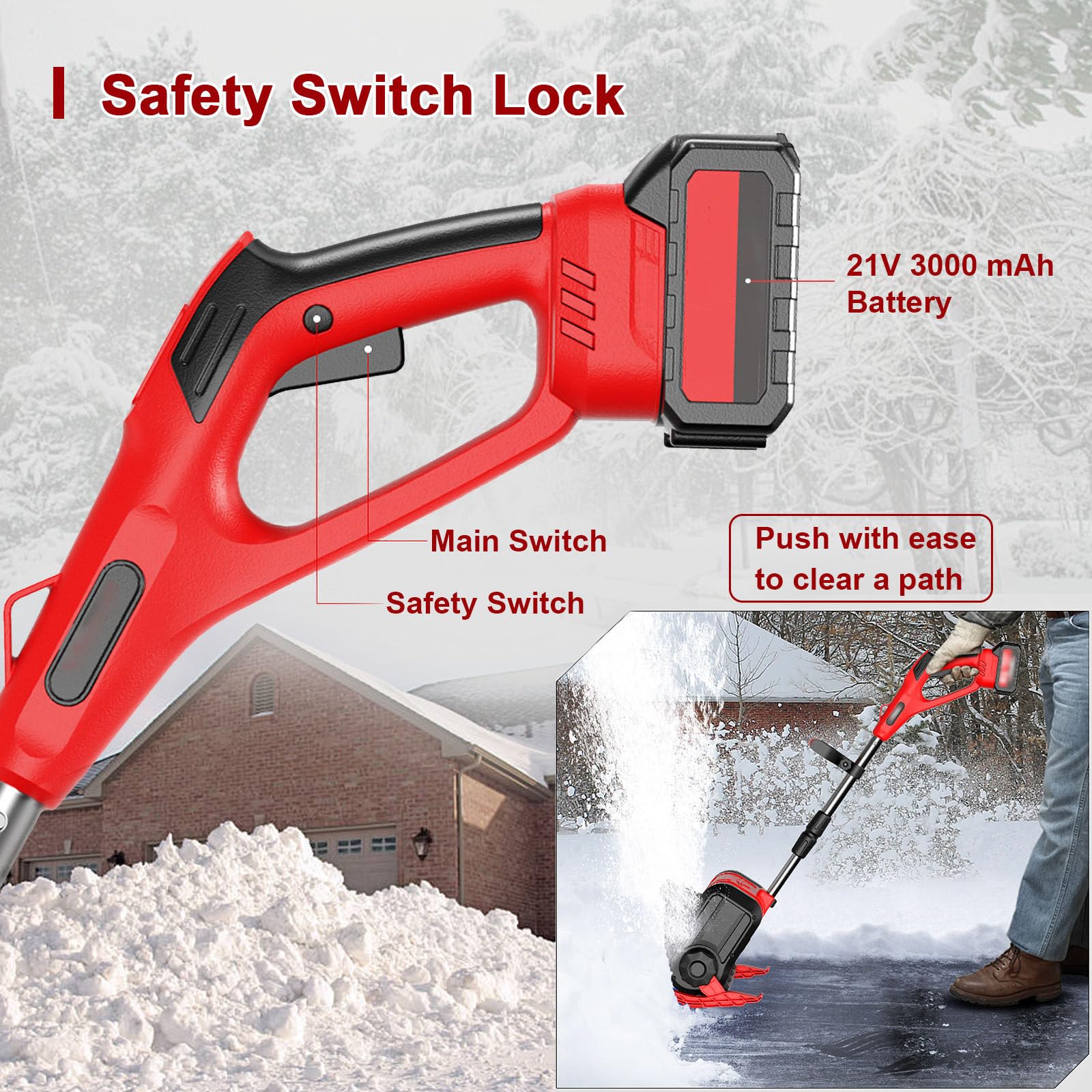 Spazzaneve Elettrico A Batteria, Pala Da Neve Senza Spazzole, Larghezza Di Pulizia Fino A 30cm,Spazzaneve Con Regolazione In 3 Direzioni,Per Proprietà, Fabbrica/Cortile Blue-2batteries
