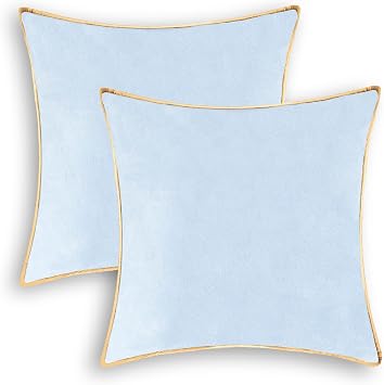 CaliTime Throw Pillow Covers Pack of 2 Super Soft Faux Suede Gold Piping Edge Accent Cushion Cases for Couch Bed Sofa Farmhouse Decorative 16 X 16 Inches Light Blue