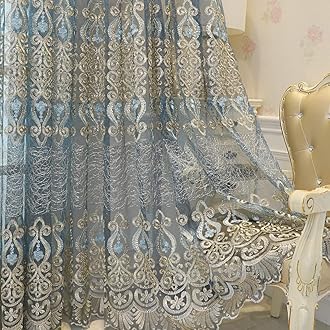 Amidoudou 1 Pair European Jacquard Sheer Curtains Embroidered Tulle Curtains Living Room Bedroom Luxury Translucent Curtains (Gray,51x90 Inch)