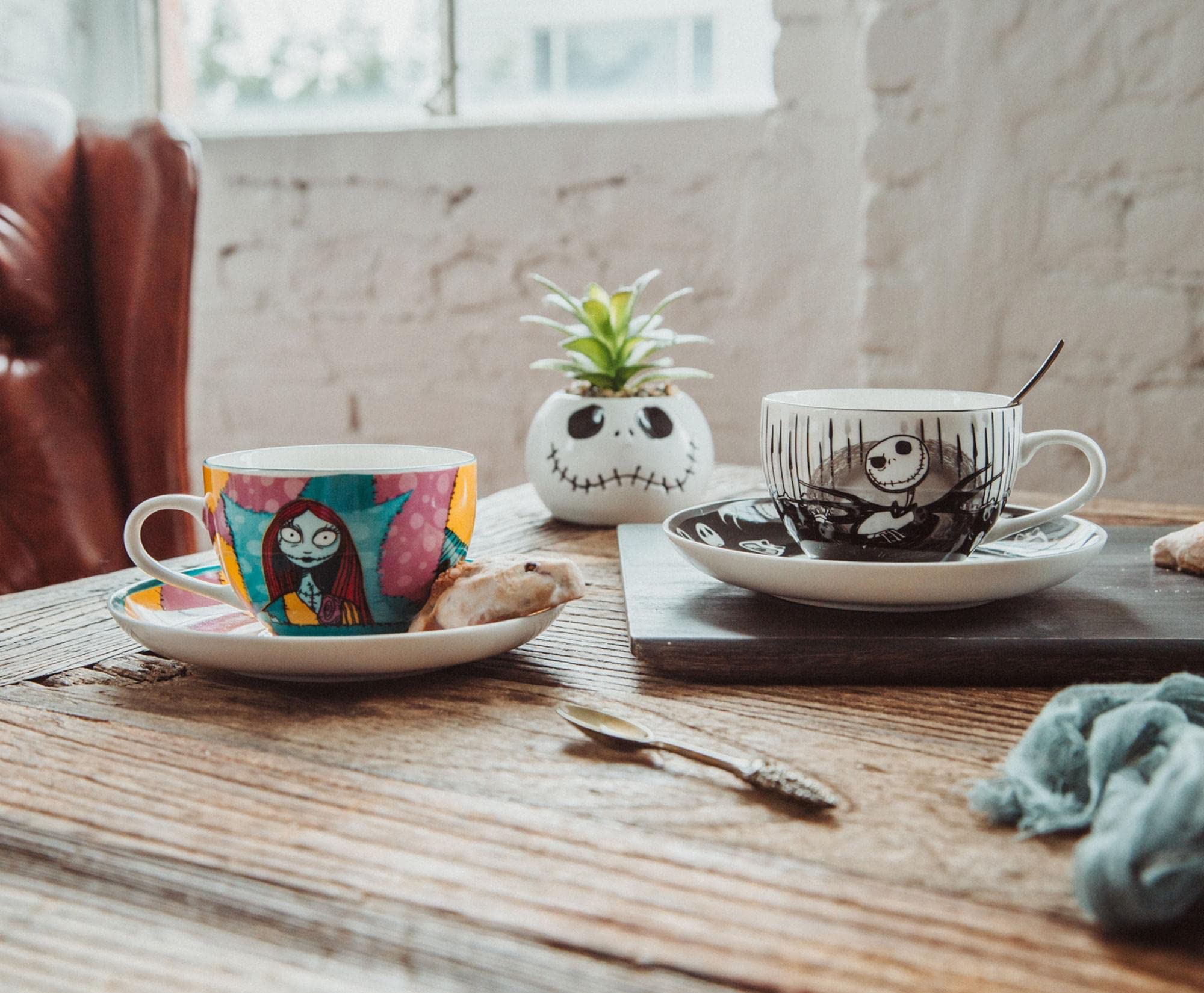 Silver Buffalo NBTC1 Disney Nightmare Before Christmas Jack and Sally Set Ceramic Tea Cup, Multicolor, 4 Piece Set - Image 3