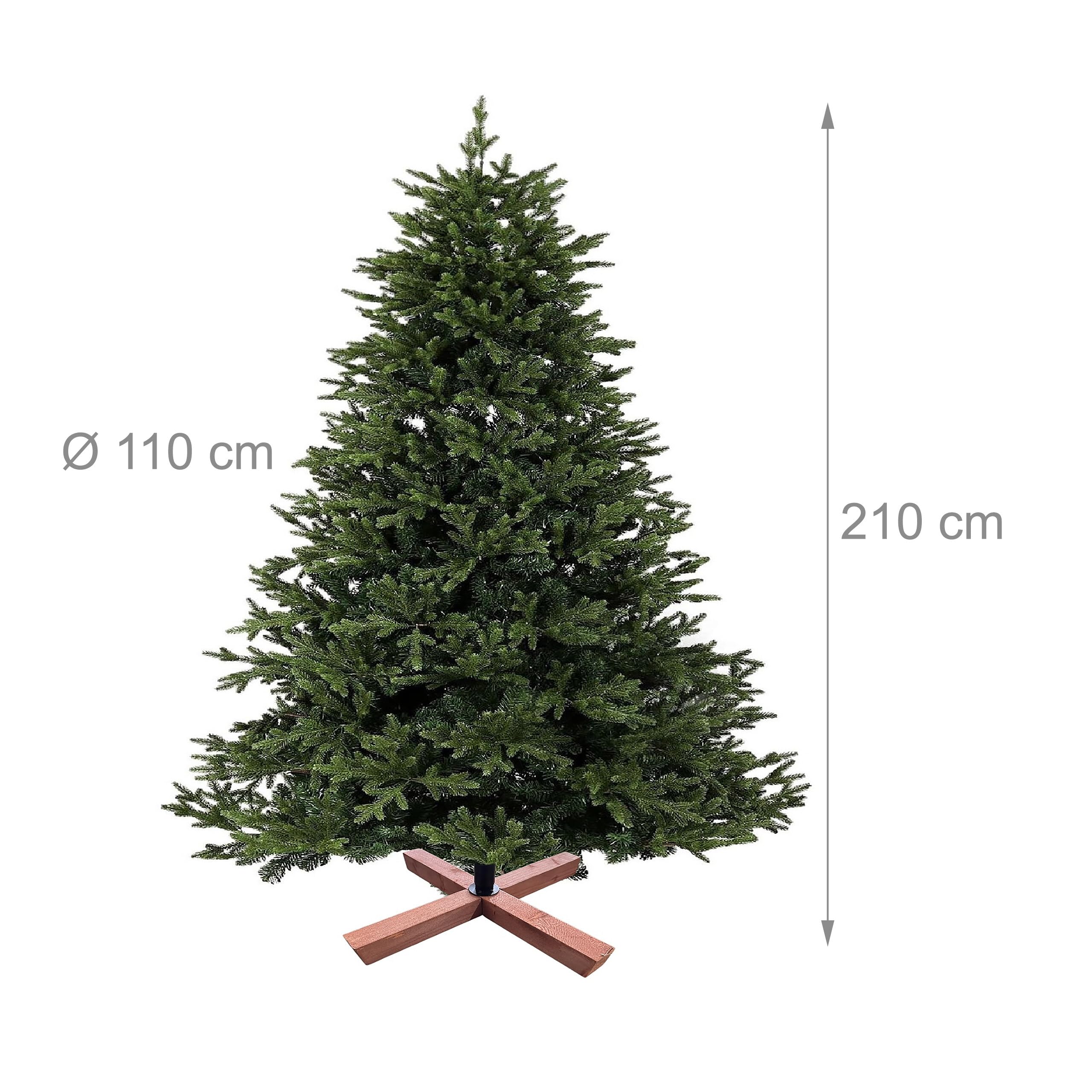 Relaxdays künstlicher Weihnachtsbaum, 210 cm, Spritzguss & PVC Nadeln, Holzständer, Tasche, Tannenbaum naturgetreu, grün