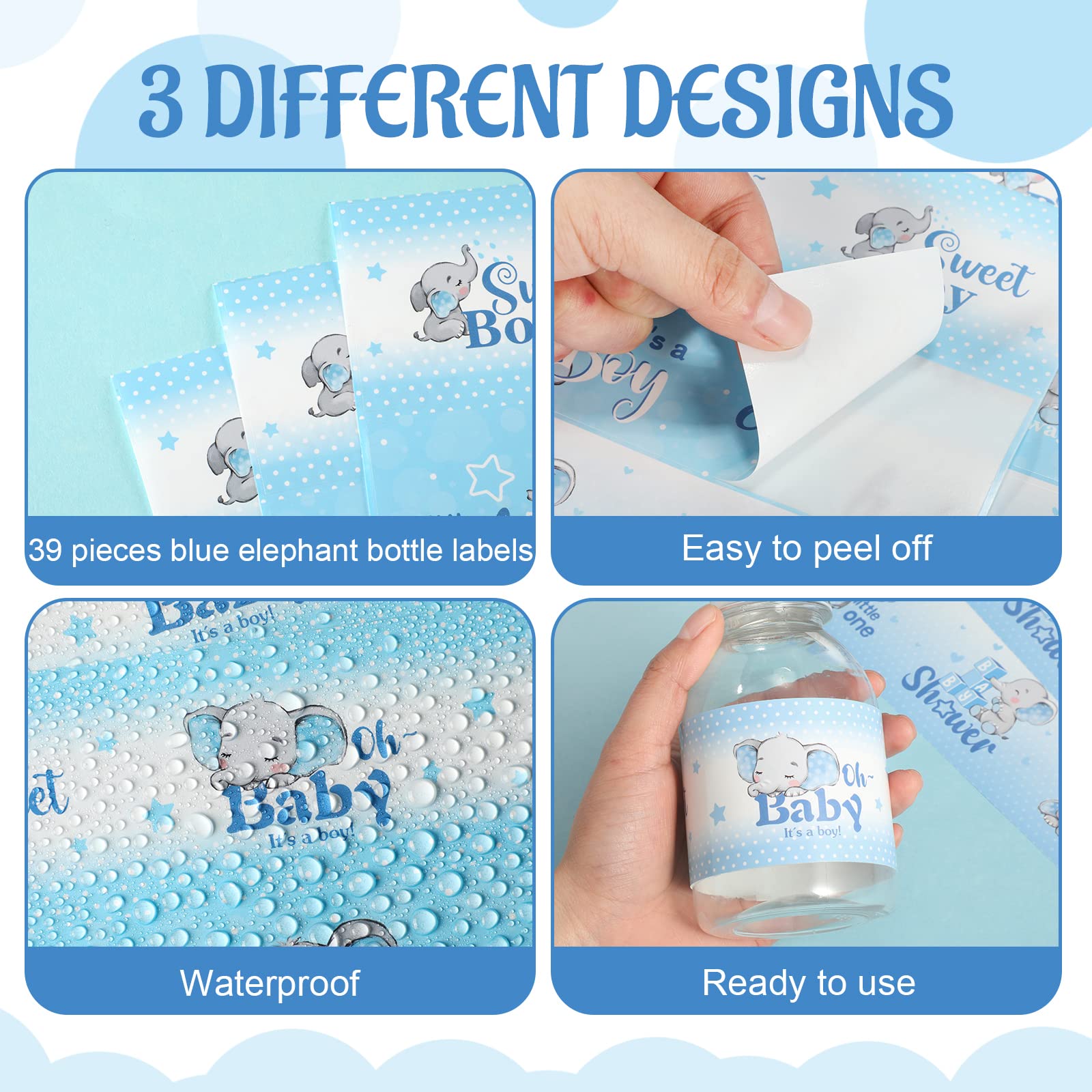 Snapklik.com : Gersoniel 39 Pcs Elephant Baby Shower Water Bottle ...