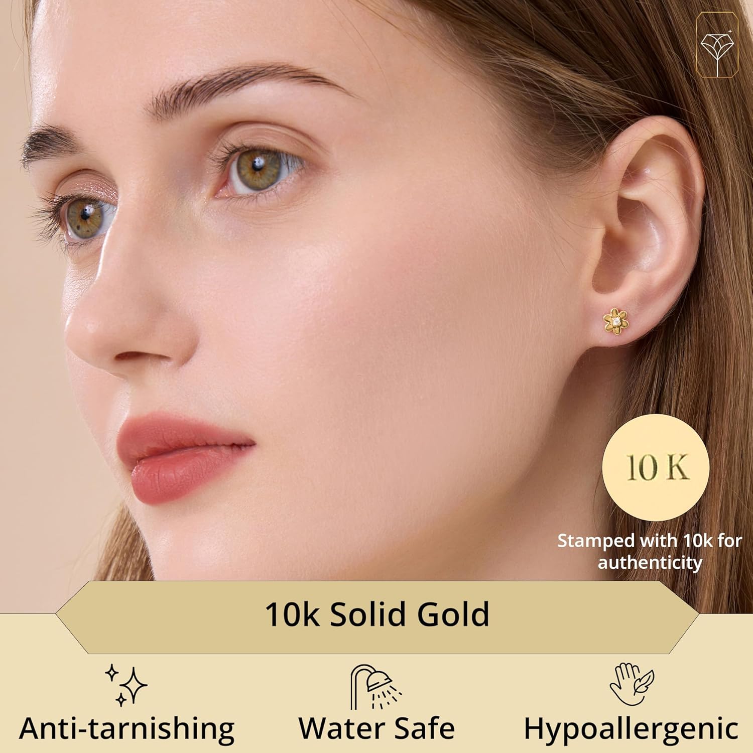 Solid 10K Gold Stud Earrings for Women | Hypoallergenic & Anti-Tarnishing Real Gold Earrings | Shower-Safe, Water-Proof and Sweat-Resistant Earrings in Various Shapes by MAX + STONE