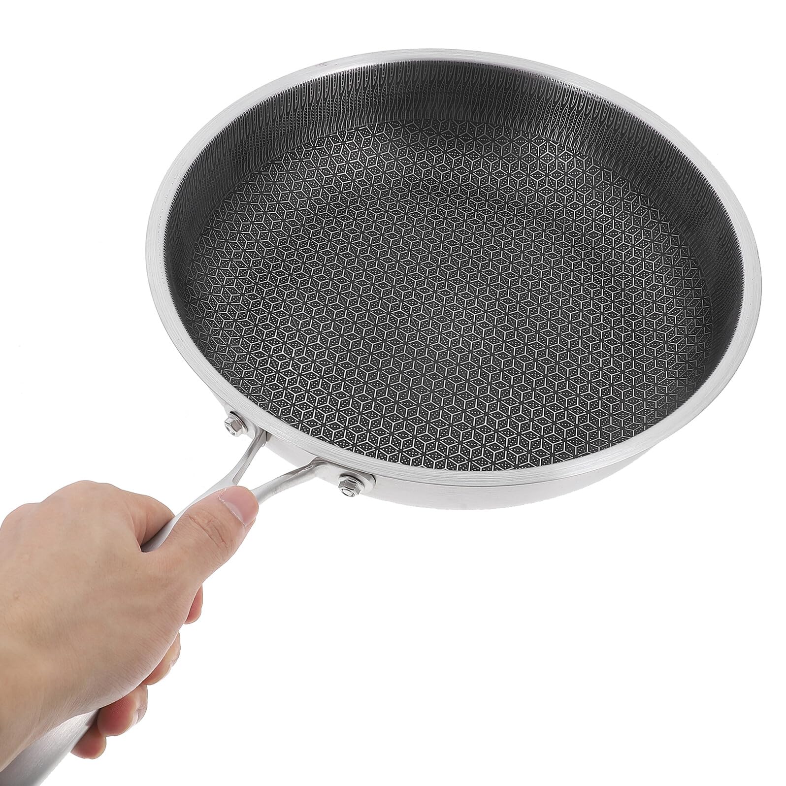 Mipcase Padella Wok in Acciaio Inossidabile Honeycomb Antiaderente Manico Ergonomico Facile da Pulire per Cucina e Griglia, per Salsicce e Patate