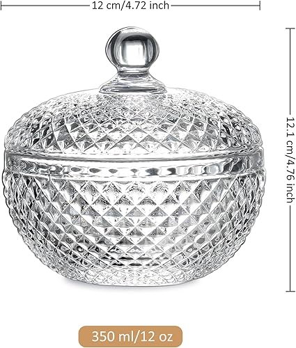 Miniatura 7 de Joeyan Tarros pequeños de vidrio transparente de 12 onzas con tapa, platos de caramelo de vidrio en relieve, contenedor de alimentos facetado de