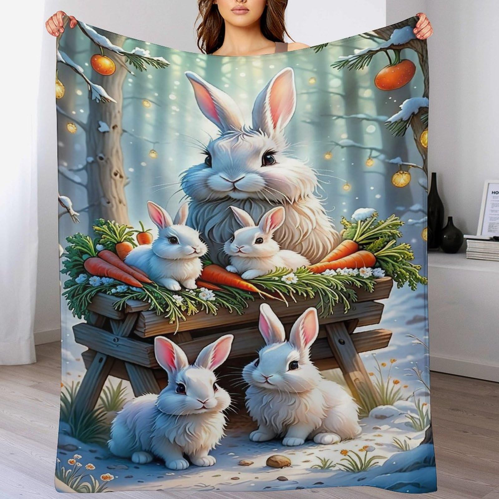 Couverture douce en flanelle Lapin Mignon | Plaid de canapé chaud 180x200cm
