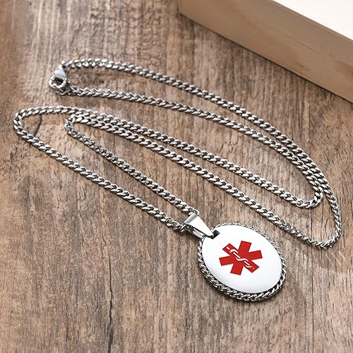 Miniatura 3 de MEALGUET Collar personalizado de alerta médica Collar con colgante de identificación médica de emergencia de acero inoxidable para hombres, mujeres