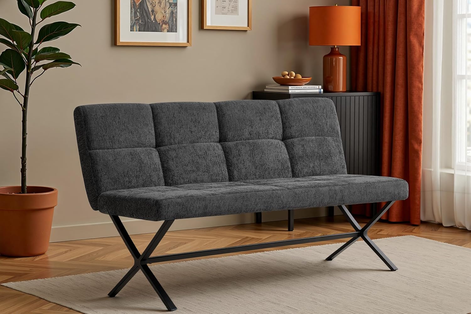 Bekrvio Velvet Fabric Dining Room Bench 140 cm Seat Hallway Modern Dining Room in Industrial Style Kitchen Bench with Sturdy Metal Legs 10 cm Thick Upholstered Bench Dining Bench with Backrest Kitchen/Hallway
