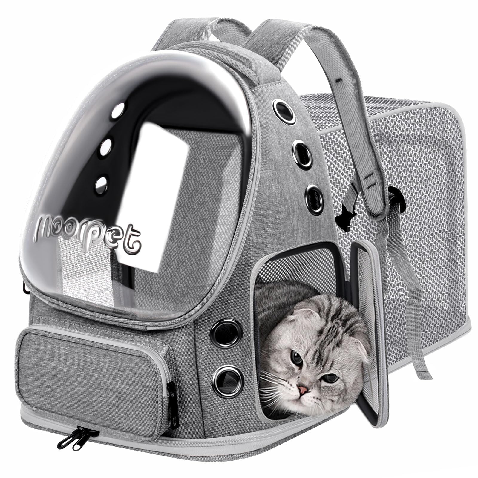 Breathable Cat Bubble Backpack Large Space Pet Carrier Backpack Expandable for Kitty Dog, Foldable Airline Approved Cat Backpack, Transparent PetTravel Backpack Up to 20 lbs (Green) (Grey)