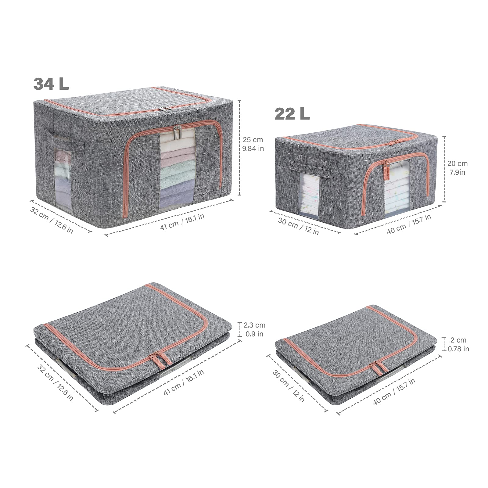Cubi organizer pieghevoli, contenitori portaoggetti(Gris)