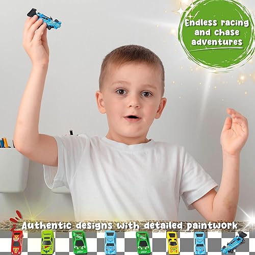 Miniatura 7 de Juego de 25 autos de juguete surtidos para niños, juego de autos de juguete duraderos fundidos a presión en varios diseños con calcomanías geniales