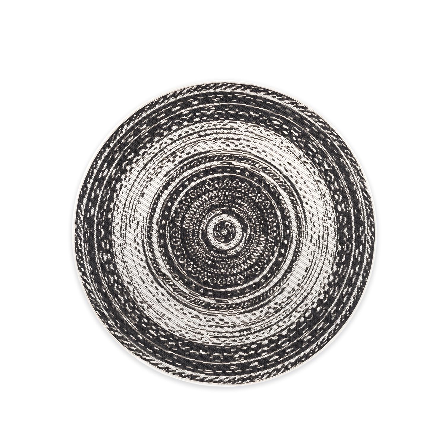 DomDeco In- und Outdoor-Teppich Rund - 120x120cm - Stilvoller Teppich für Innen- und Außenbereich - Schwarz-Beige