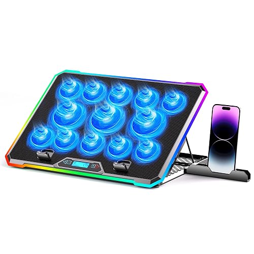Gaming Laptop Cooler with 13 Quiet Fans RGB Phone Holder